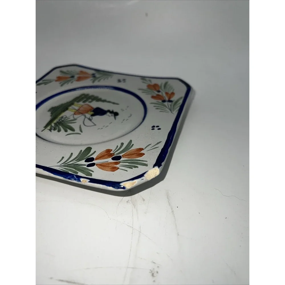 White Quimper Pottery Square Plate 6.5